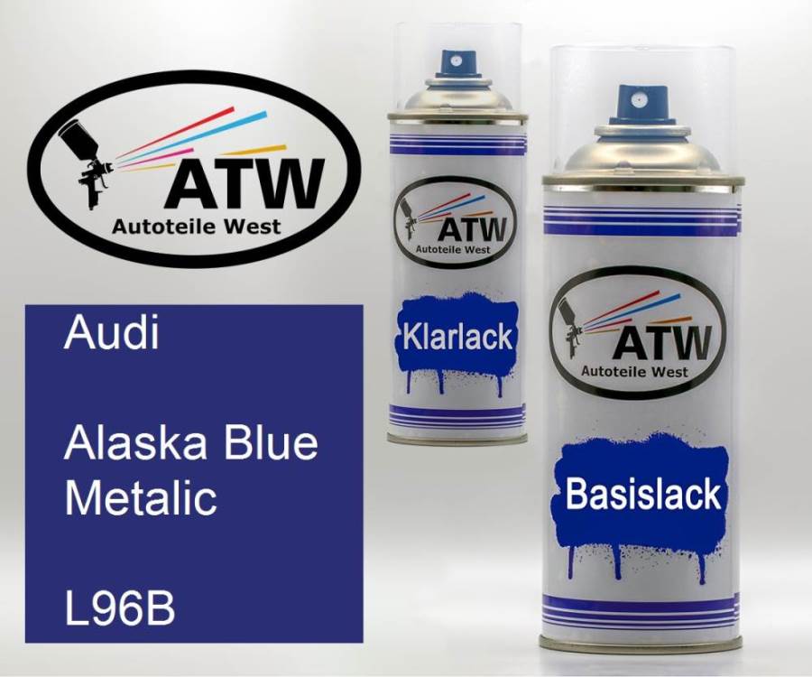 Audi, Alaska Blue Metalic, L96B: 400ml Sprühdose + 400ml Klarlack - Set, von ATW Autoteile West.